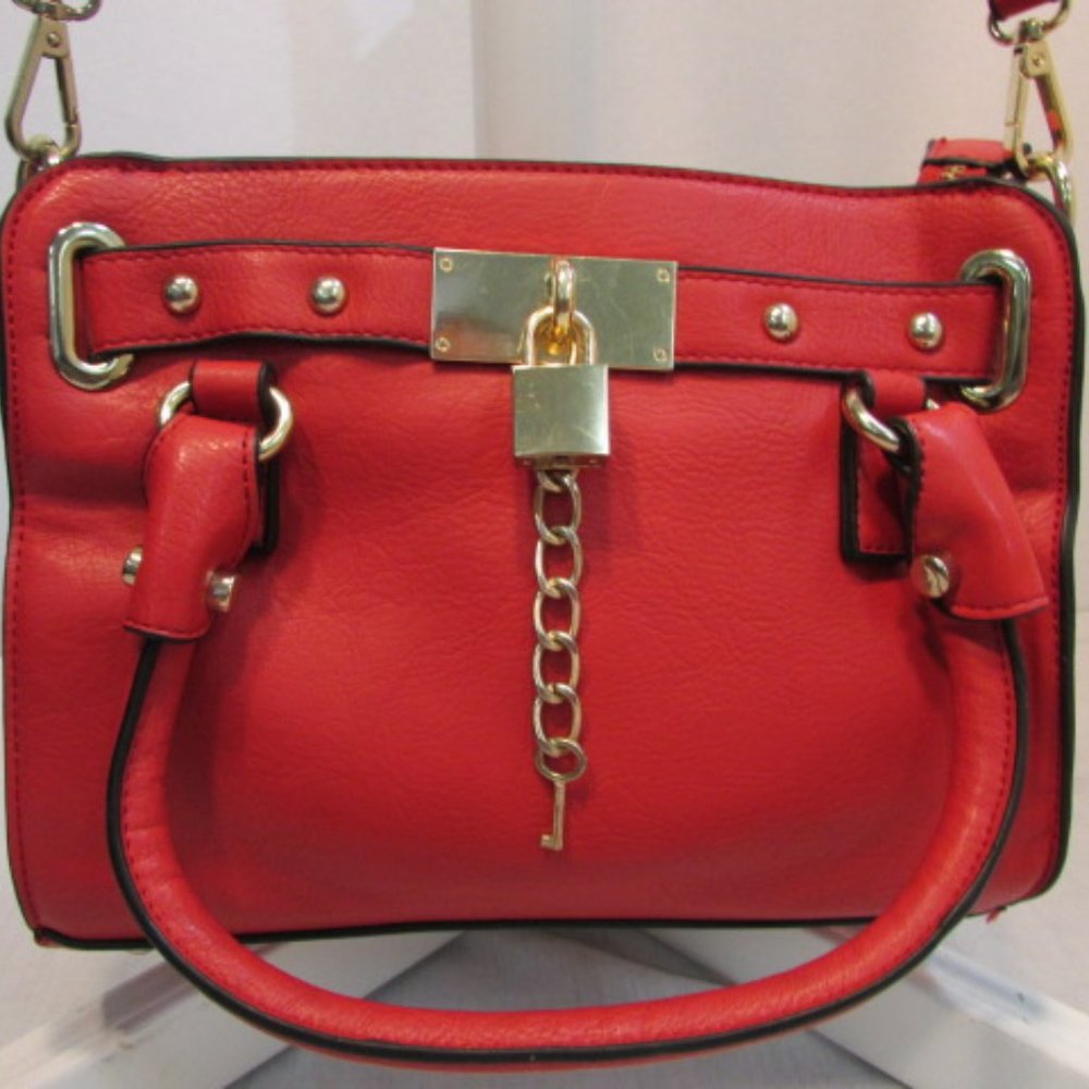 Charming Charlie Red Mini Belted Lady Lockbox Satchel